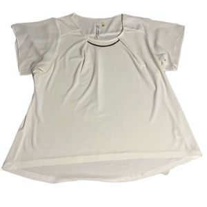NY Collection White Short Sleeve Hardware Top Blouse Size Petite Large